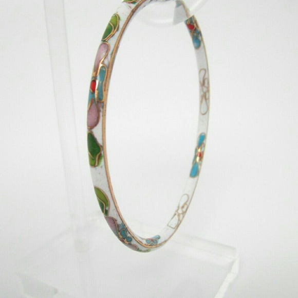 Vintage white cloisonné bangle bracelet - Picture 3 of 3